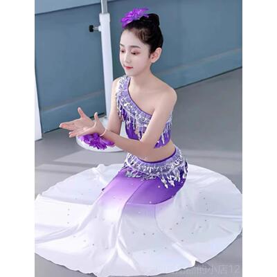 正品六一新款雀傣族儿童演出服鱼尾裙女童服学生练裙孔舞表演习艺