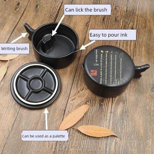 正品黑陶瓷墨盘学生带盖砚台笔架笔架墨池笔釉洗多功能房四文宝