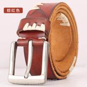 整张纯s牛皮男士 正品 皮男带潮in牛仔男裤 手工覆古腰带真皮针扣软