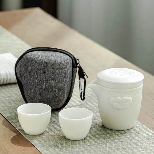 高档中半手式工白素烧脂羊玉茶具轻奢高端家用户纯外便携旅行一壶