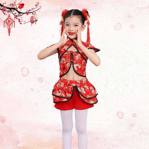 高档款六一儿表童喜庆舞蹈服民族歌服新装冰糖秧葫芦舞蹈服幼儿团