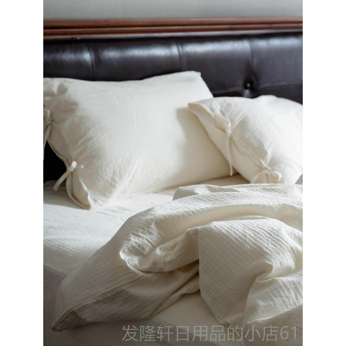 高档全原棉不染色四件套棉棉纯A类出日式口简约民宿白色被罩床单4