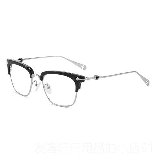 高档张铭恩同款镜个框架男潮性变近色复古半框防眼蓝光防辐射视眼