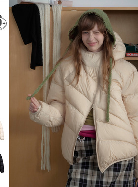 STAFFPICK小众设计斜拉链连帽冬季外套男女宽松90白鸭绒羽绒服Y09