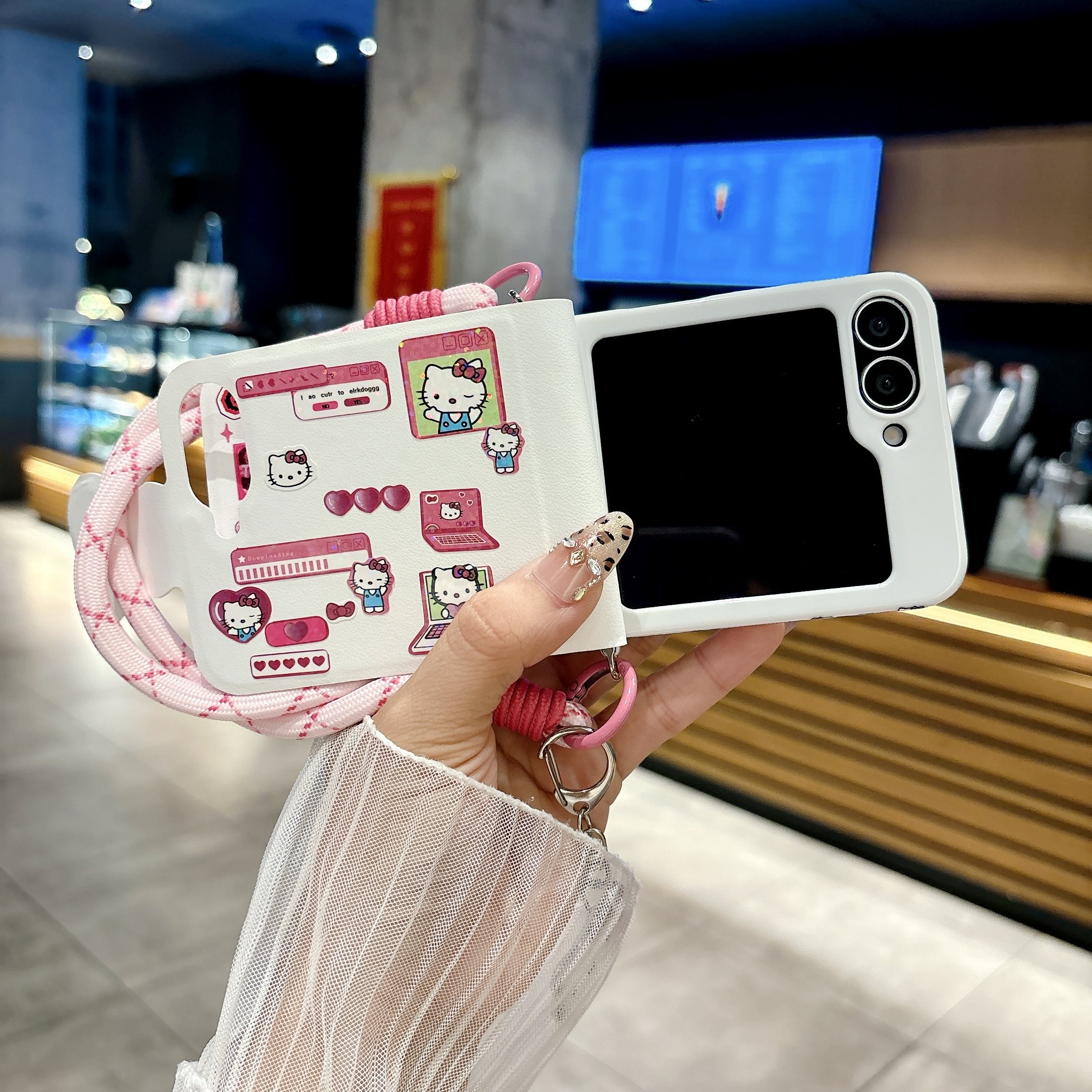 适用三星galaxyzflip6手机壳新款z flip5笔记本彩绘卡通中轴全包防摔折叠屏zflip7保护套库洛米kt猫手提女款