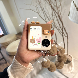 适用oppofindn3flip手机壳新款折叠屏vivoxflip秋冬腕带全包毛绒小熊n2手提高级感保护套超薄可爱过年女壳