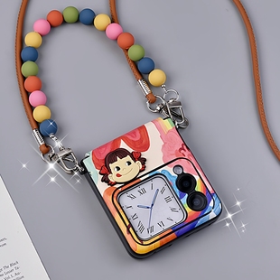 适用华为novaflip手机壳新款中轴全包pocket2带挂绳斜挎保护壳p50pocket可爱防摔novaflip s保护套油画彩虹