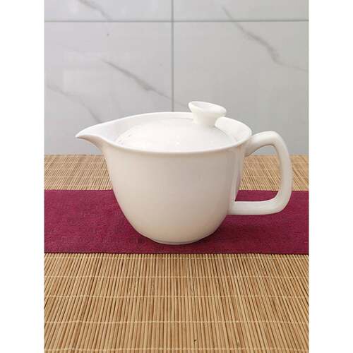 德化白色陶瓷茶壶带手柄不烫手泡茶高温茶具一壶两杯210毫升微瑕