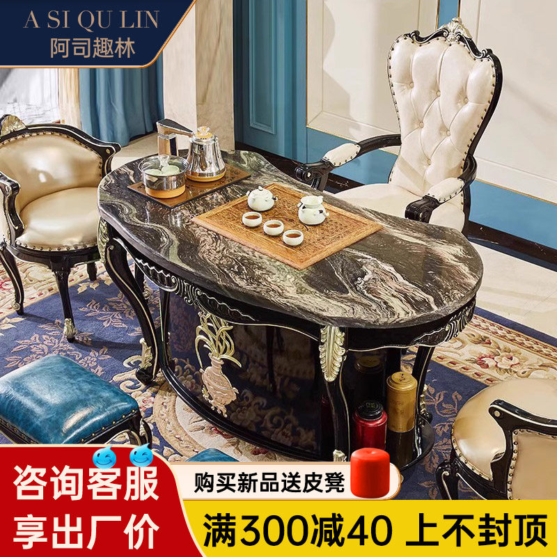 欧式大理石茶桌椅定制功夫实木茶台茶椅新古典茶几小户型阳台家用