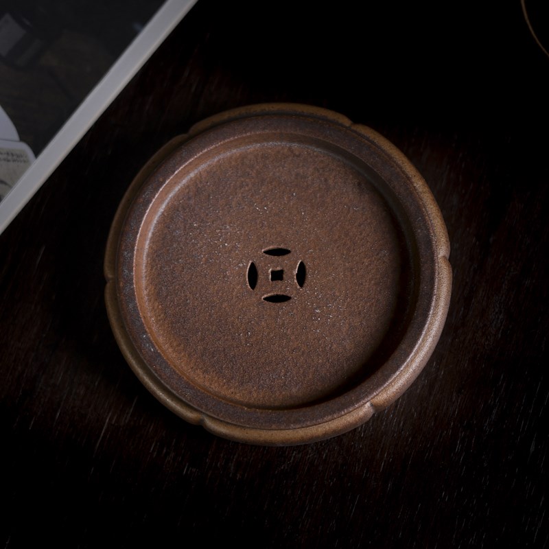 【灰念酱釉圆满壶承】圆形茶托干泡台养壶垫粗陶壶托功夫茶具茶承