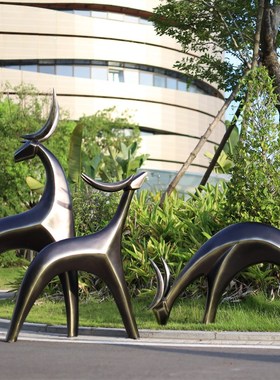 玻璃钢抽象鹿雕塑园林景观草坪装饰造景房地产小品仿铜梅花鹿摆件