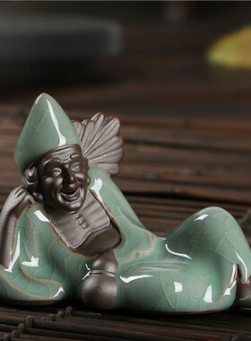 哥窑小茶宠摆件 济公佛创意家居摆件 茶具茶玩配件开片可养