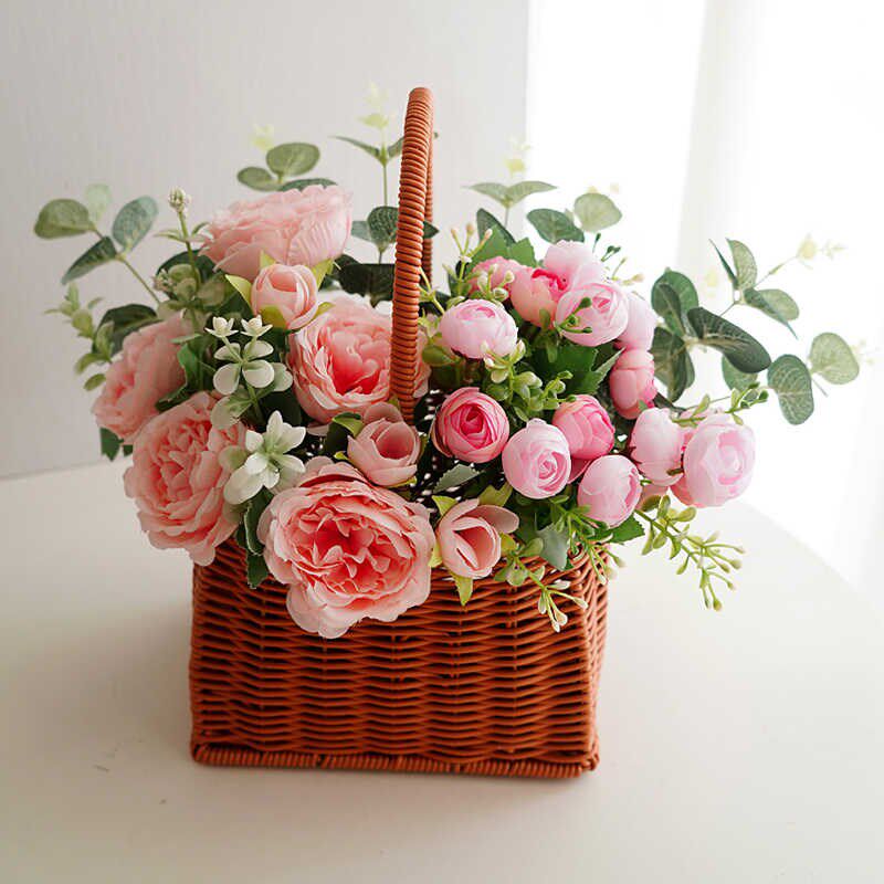 假花仿真花 花篮客厅摆件 塑料花束装饰花餐桌摆花干花插花艺绢花
