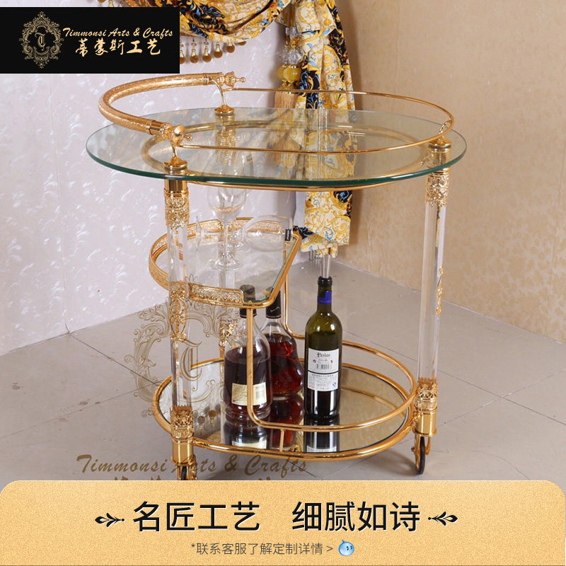 国潮版家用高档铜镀金欧式别墅婚庆送餐车高级西餐厅酒店会所餐车