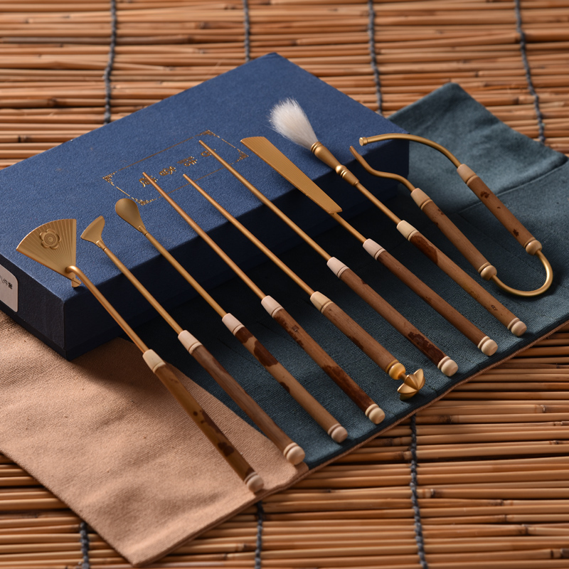 见素香坊 湘妃竹镀金色香具八件套香器香道打篆空熏香道用品R706X