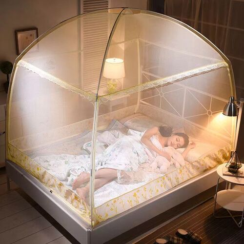 蒙古包蚊帐家用三开门1.5m拉链式1.8m全封闭儿童防摔支架卧室帐纱