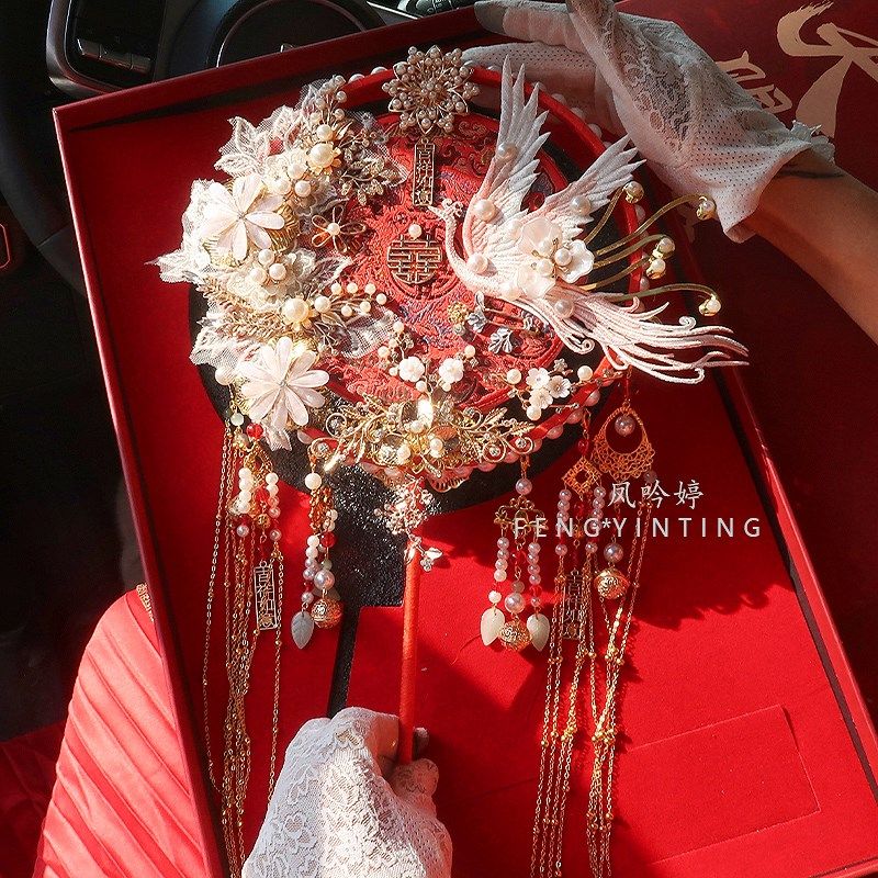 新娘婚礼结婚团扇diy材料包喜扇秀禾服中式出嫁高级婚扇子成品
