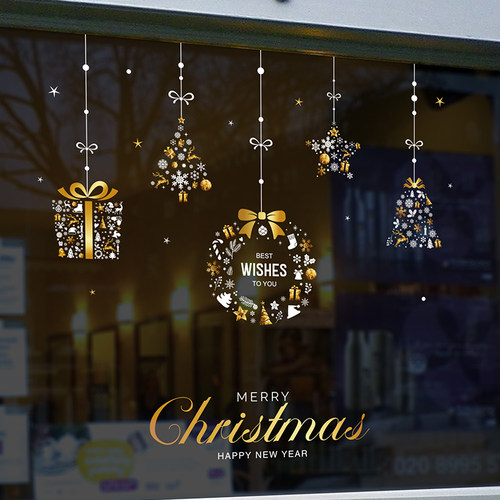 耶诞节玻璃贴耶诞静电贴纸墙面装饰品门贴橱窗贴窗花场景布置氛围