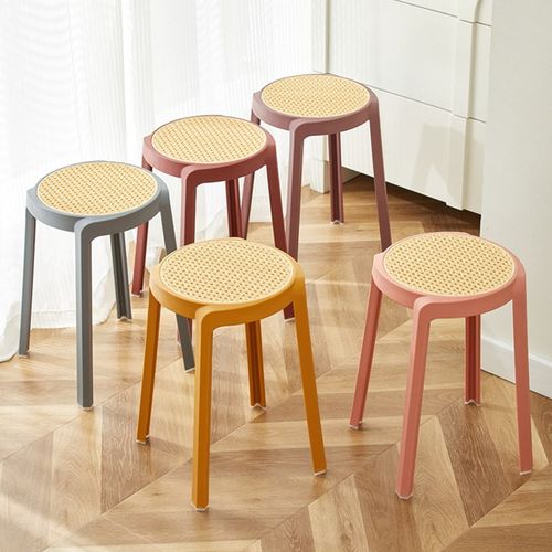 加厚仿藤编塑料方凳子可叠放家用餐凳现代简约梳妆板凳创意小圆凳