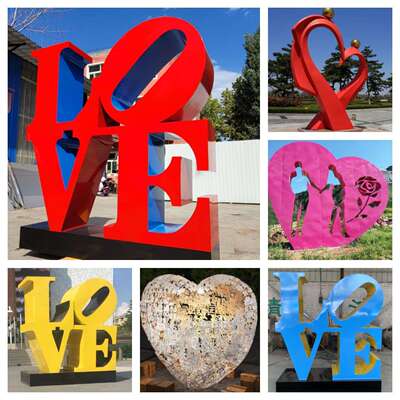 大型不锈钢爱情主题字母雕塑发光爱心不锈钢LOVE网红打卡心形雕塑