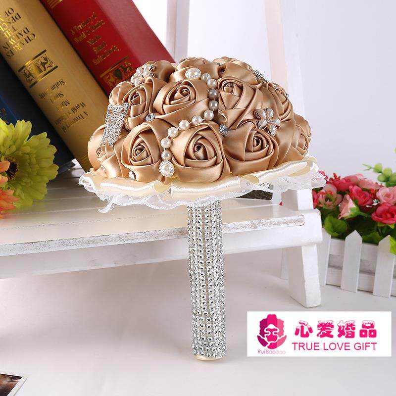 心爱婚品热销结婚手捧花新款奢华镶钻手柄珍珠花边韩式手捧花