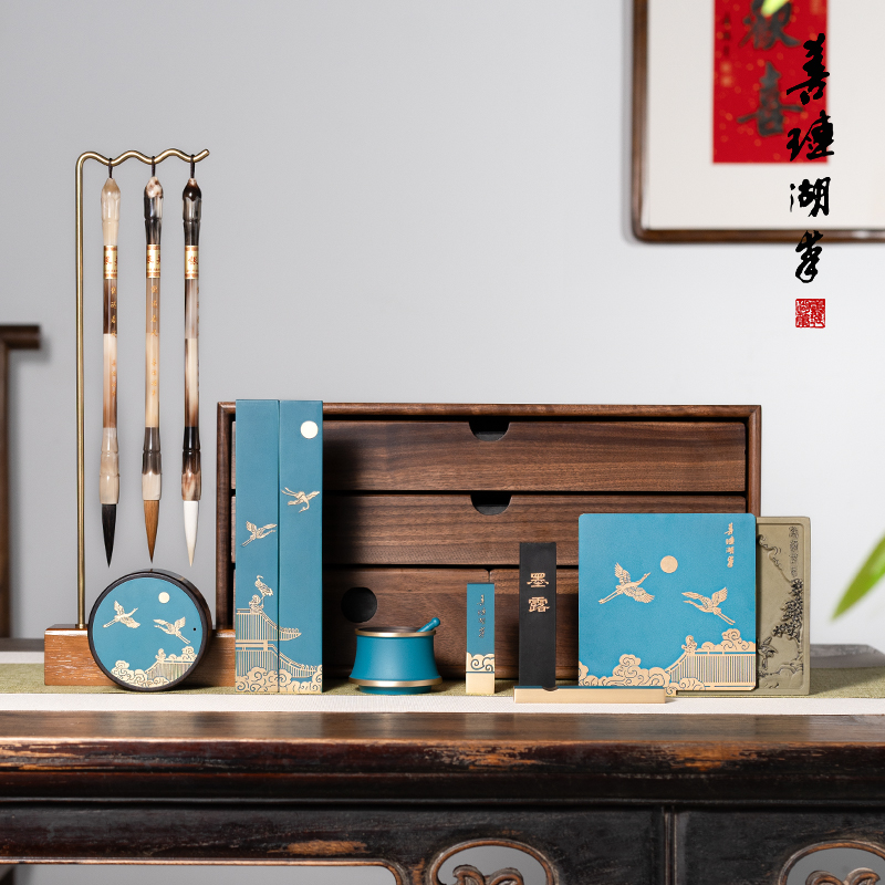 善琏湖笔 鹤遇春风 文房四宝礼盒笔墨纸砚全套书法送礼专用砚台墨