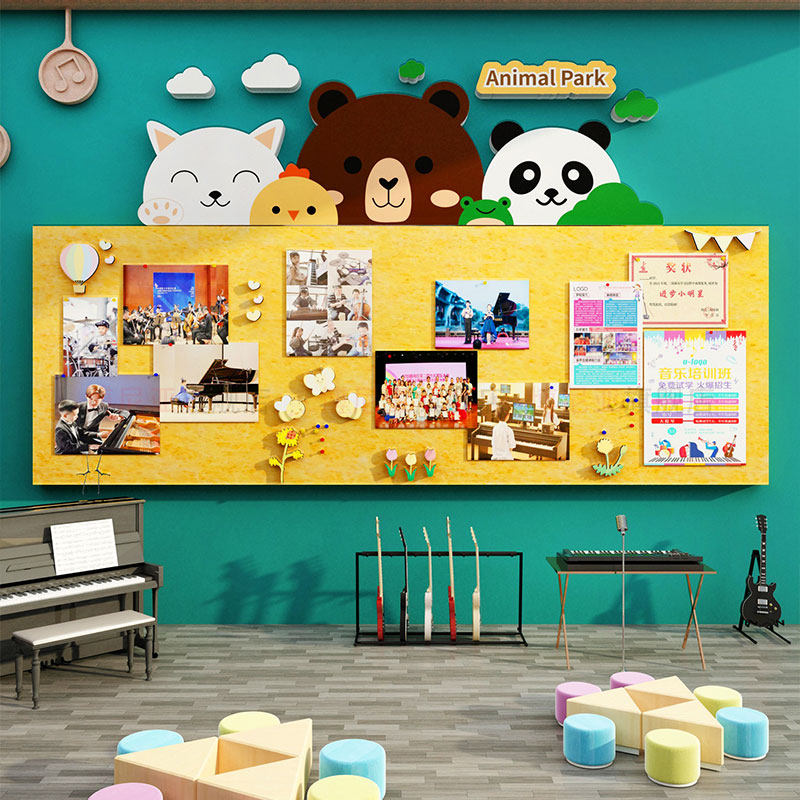 毛毡板照片展示墙贴面互动钢琴行音乐教室装饰文化布置幼儿园环创