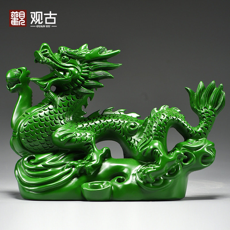 绿色实木雕刻龙摆件十二生肖木头龙客厅电视柜装饰工艺品新居送礼,家居饰品,装饰摆件,淘宝优惠券,粉丝福利购,淘宝优惠卷