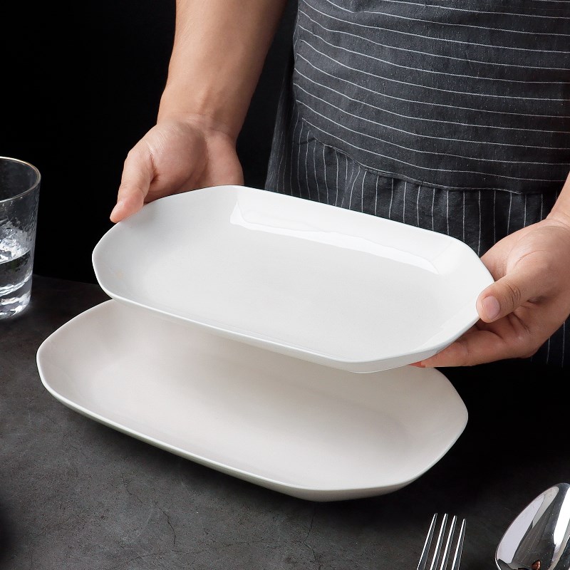 2只鱼盘陶瓷家用大号鱼盘长方形盘子菜盘碟子蒸鱼烤鱼简约风餐具