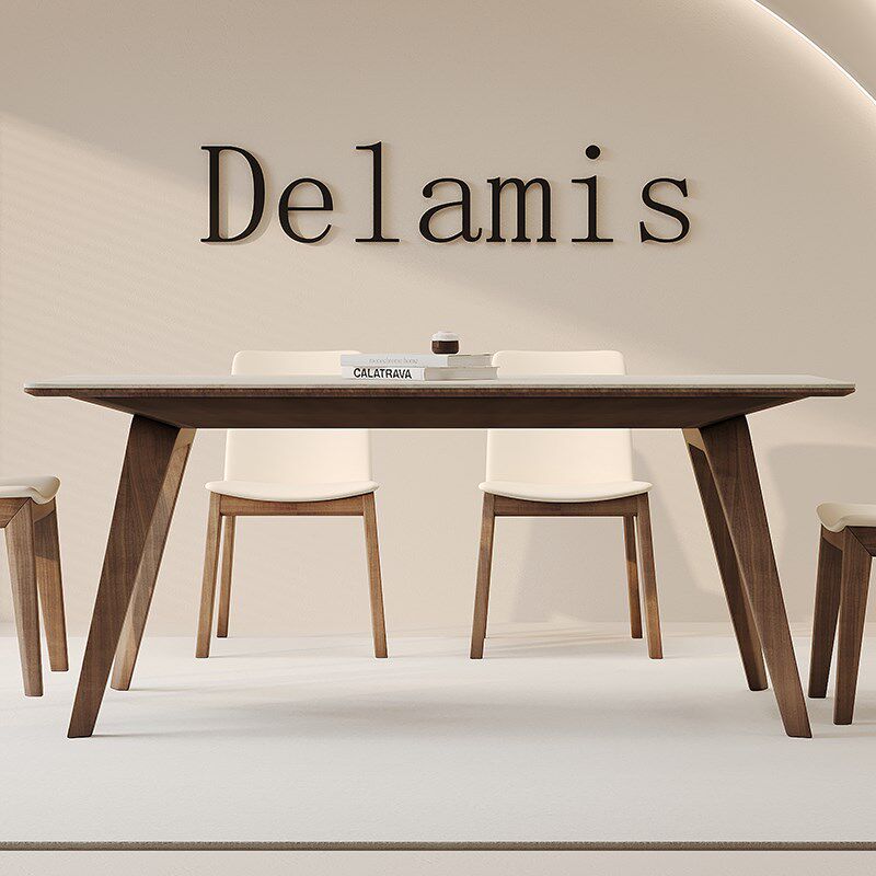 德利丰洞石岩板餐桌实木小户型白蜡木现代简约长方形家用岩板桌子