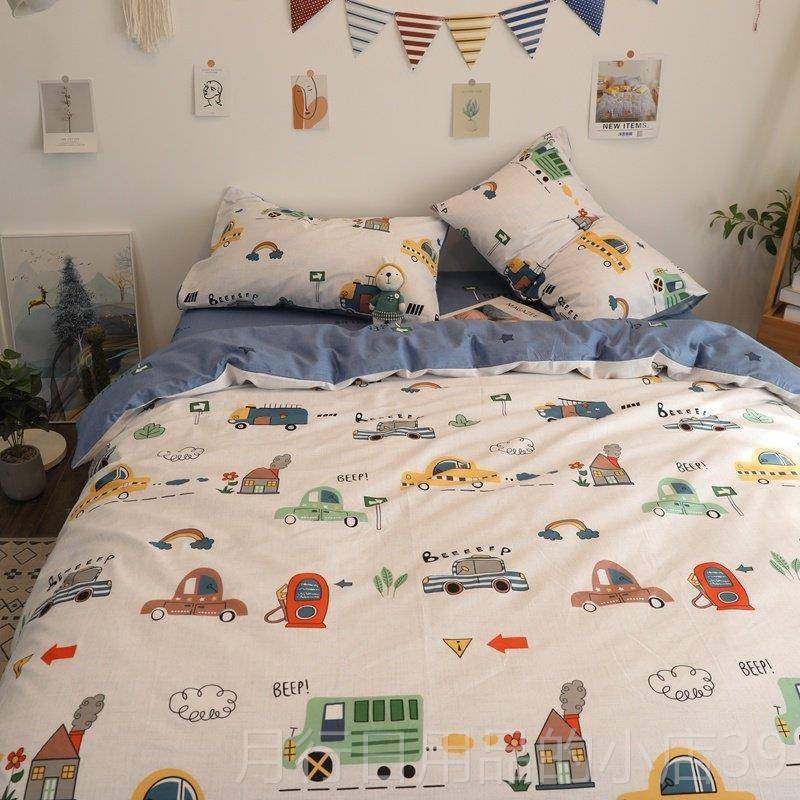 正品孩卡通小汽车单纯棉全棉套件床品男三件套双人人床上四件套1.