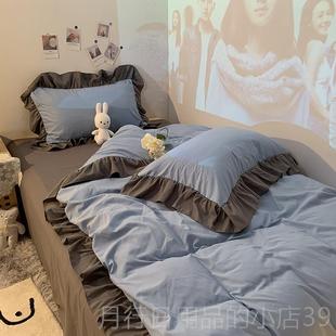 正品 风水洗磨毛秋冬棉四件套1.8床上品纯色床3笠床单宿舍用套 韩式
