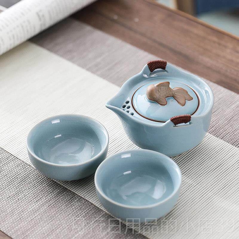 正品窑冰裂可开片快客杯一壶二杯汝带虑网旅便携功夫茶具过小套行
