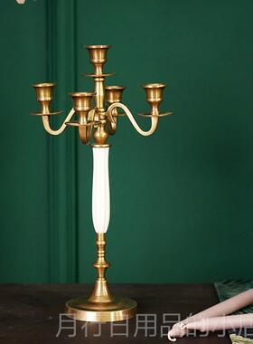 正品软装饰品欧式复进口黄铜烛古台样蜡板房头烛台餐桌上摆5件摆