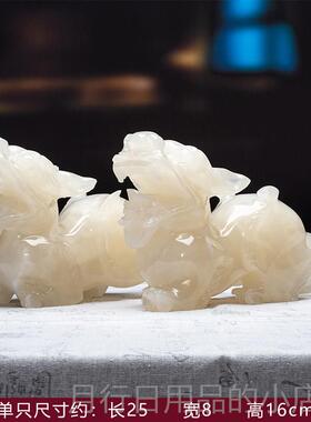 正品天然青玉石貔貅摆件公母一对厅玄关酒柜公司客公办开业乔室迁