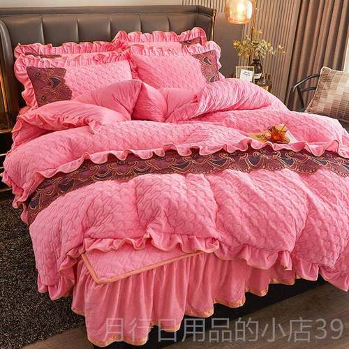 正品秋季全夹棉暖笠款四件套水晶绒加厚牛奶珊瑚绒冬床裙保被套床