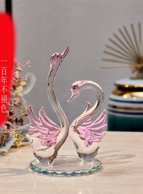 水晶天鹅摆件一对客厅新房电视酒柜装饰品创意爱情鸟轻奢乔迁