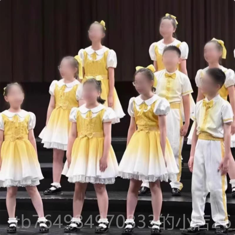 正品庆儿童合唱演出服小学生朗诵比赛演国讲色纱裙大合唱团表黄演