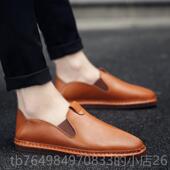 休皮闲鞋 人男士 韩版 潮流套脚男鞋 男脚蹬 正品 百搭软底一豆豆鞋 秋季