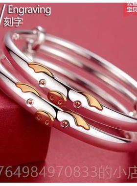 正品猪宝足银999纯银手镯子婴儿男女小孩满宝月礼品银饰童周岁生