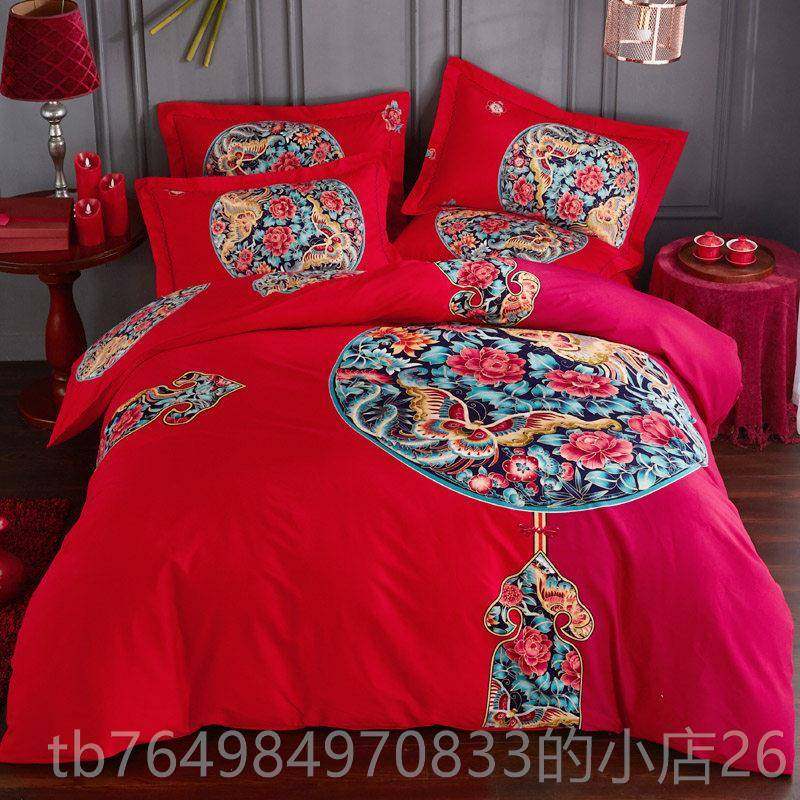 正品全床棉加厚磨四件套1.m纯棉被套3D单婚庆四件套1.毛85m床双人