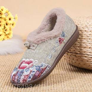 老人北京棉鞋 加民族风绣花鞋 女绒加厚保暖防滑妈妈 年2025新款 正品