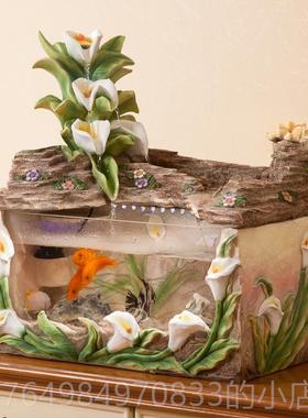 正品欧式小型流水鱼缸客旁厅意电视柜招财件北欧喷泉景观创家摆居