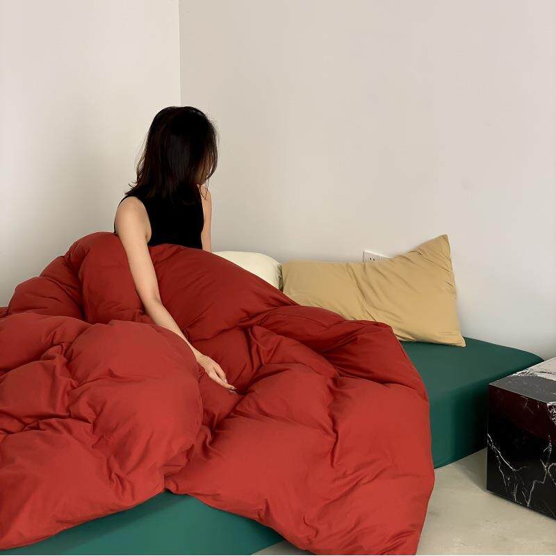 圣诞节全棉四件套软糯针织棉a类裸睡撞色纯棉天竺棉床单被套床笠