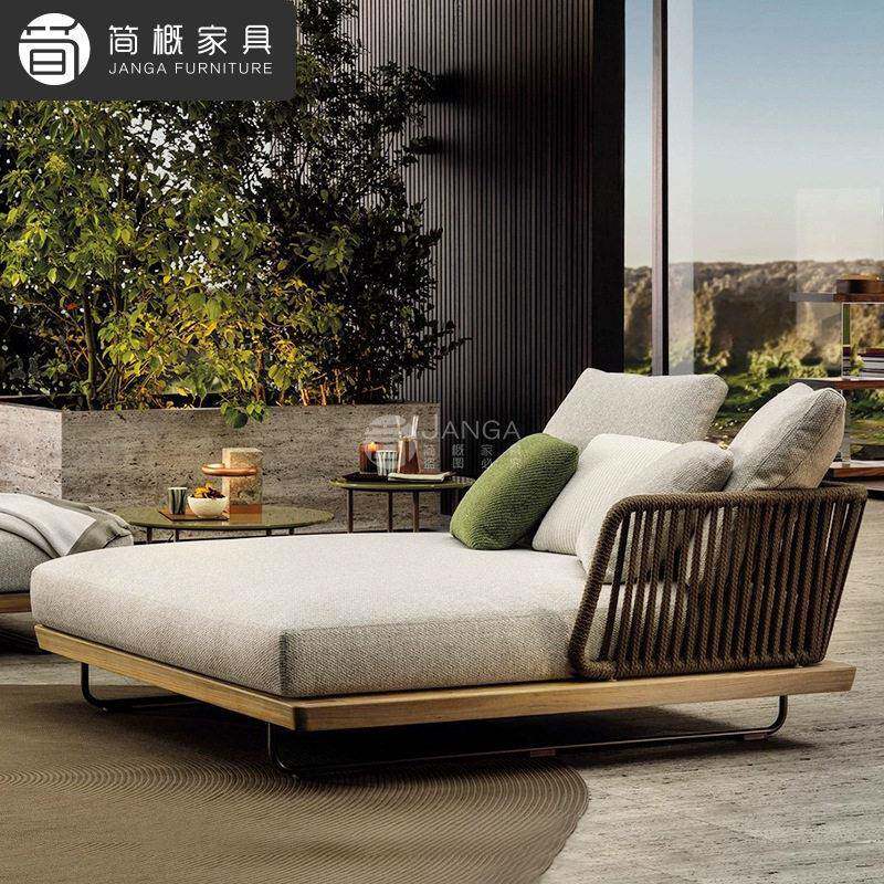 户外别墅庭院沙发床端柚木沙发双人躺床露台泳池度假防水躺床