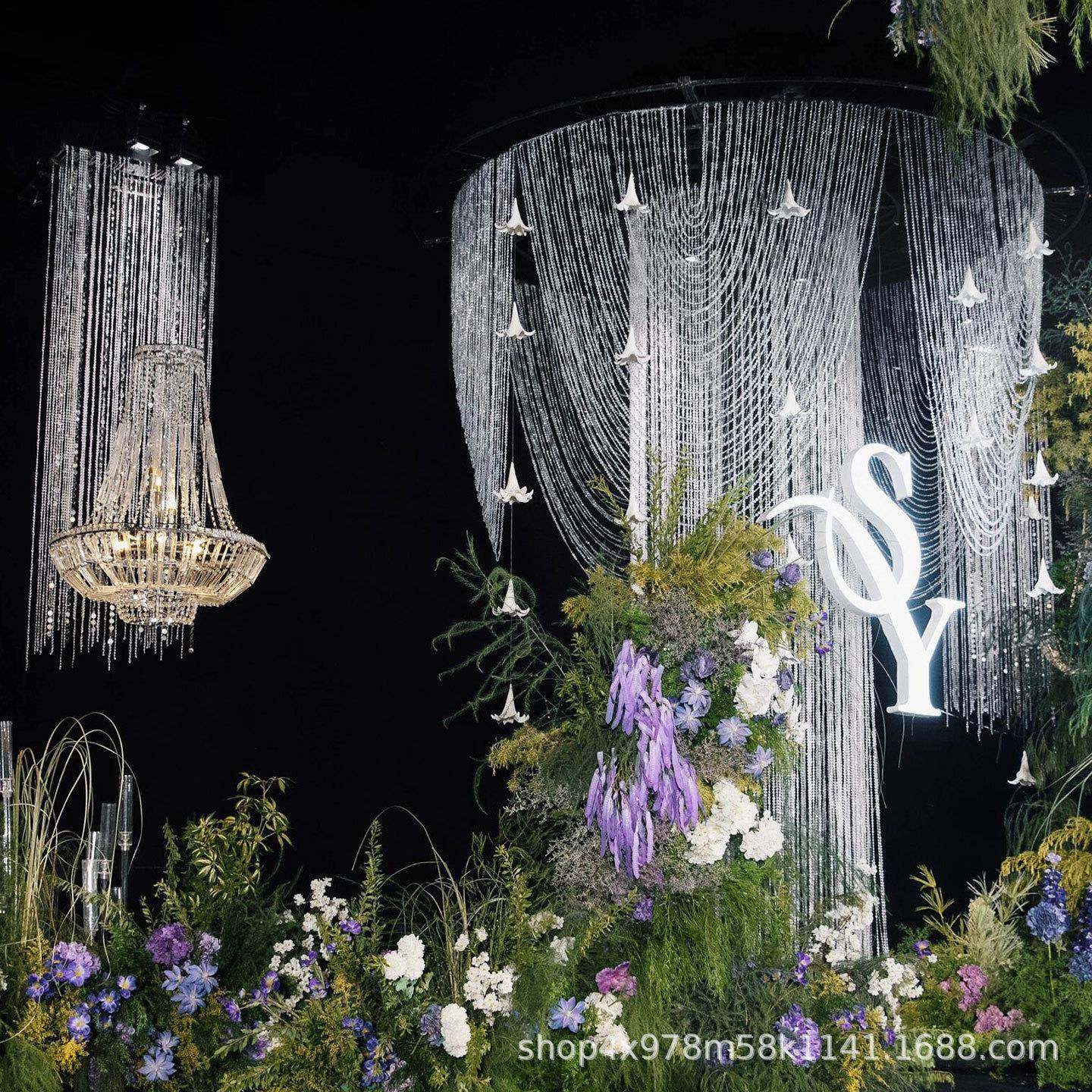 婚庆波浪水晶珠帘珠串珠链婚礼水晶串吊顶线帘装饰水波帘挂好发货