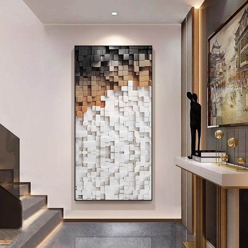 抽象立体感玄关装饰画现代轻奢楼梯间正对门壁画咖色走廊过道挂画