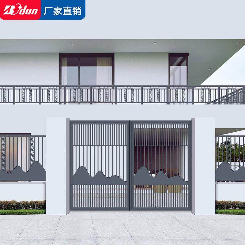铁艺庭院大门乡村院子小门花园别墅铝合金电动双开小院对移门开门