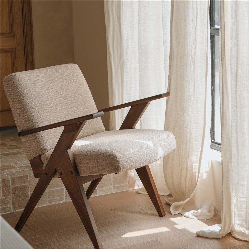 听栖舒翼椅 实木单人休闲沙发椅设计师民宿客厅家用侘寂风椅子