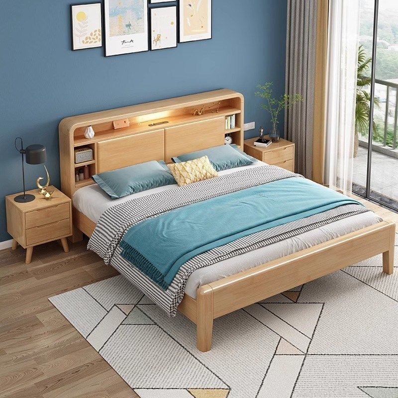 1米8双人单人床1米5大床1米2实木床出租房专用带床垫橡胶木E0环保